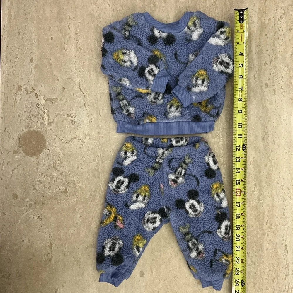 Disney Mickey‎ Mouse Pluto Donald Duck Unisex Blue Sherpa 2 Piece Jogger 3-6 Mo